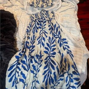 Aakaa White and Blue Printed Smocked Maxi Set